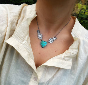 The Swallow & Turquoise Heart Necklace