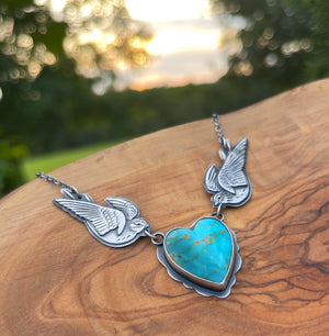 The Swallow & Turquoise Heart Necklace