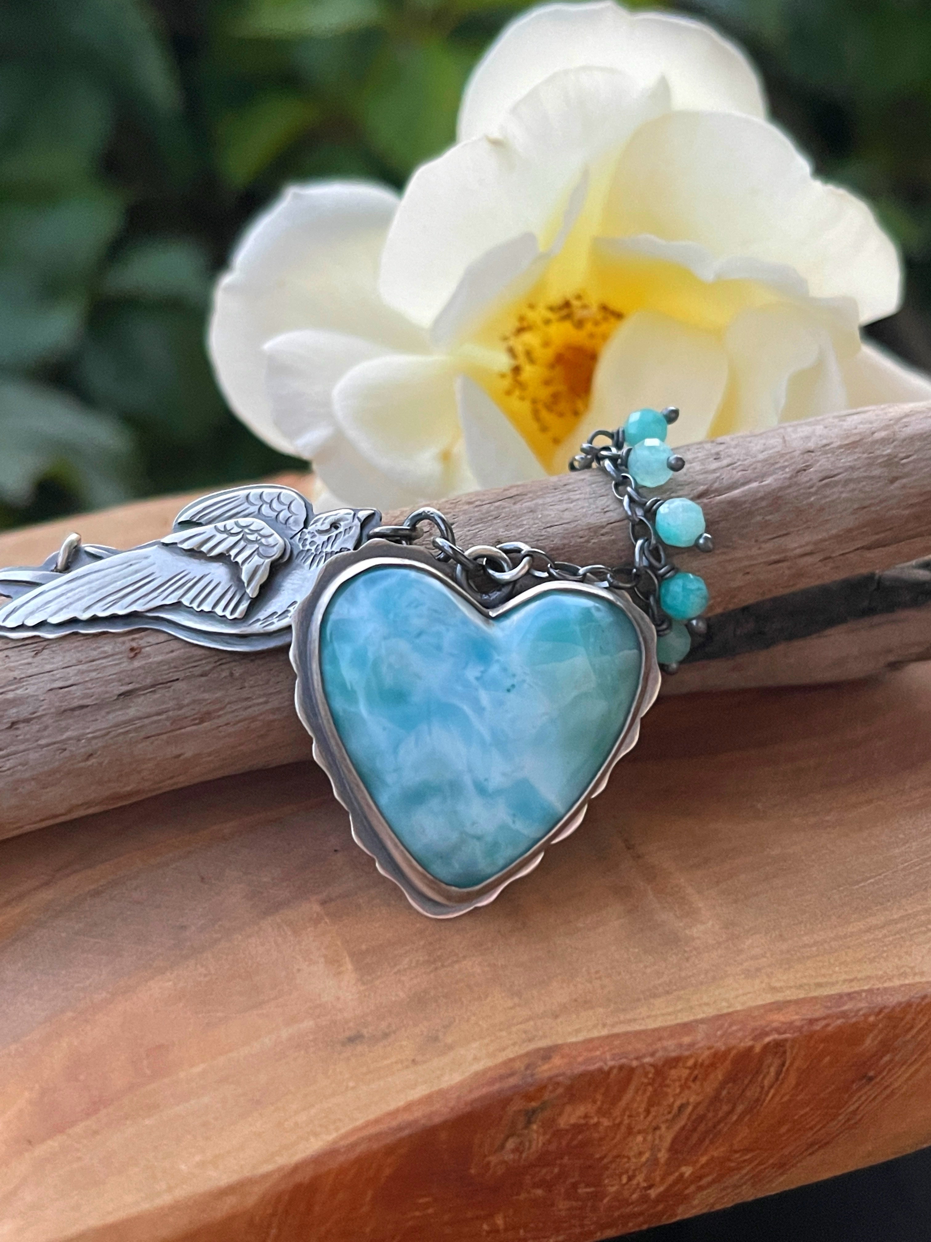 The Swallow & Larimar Heart Necklace