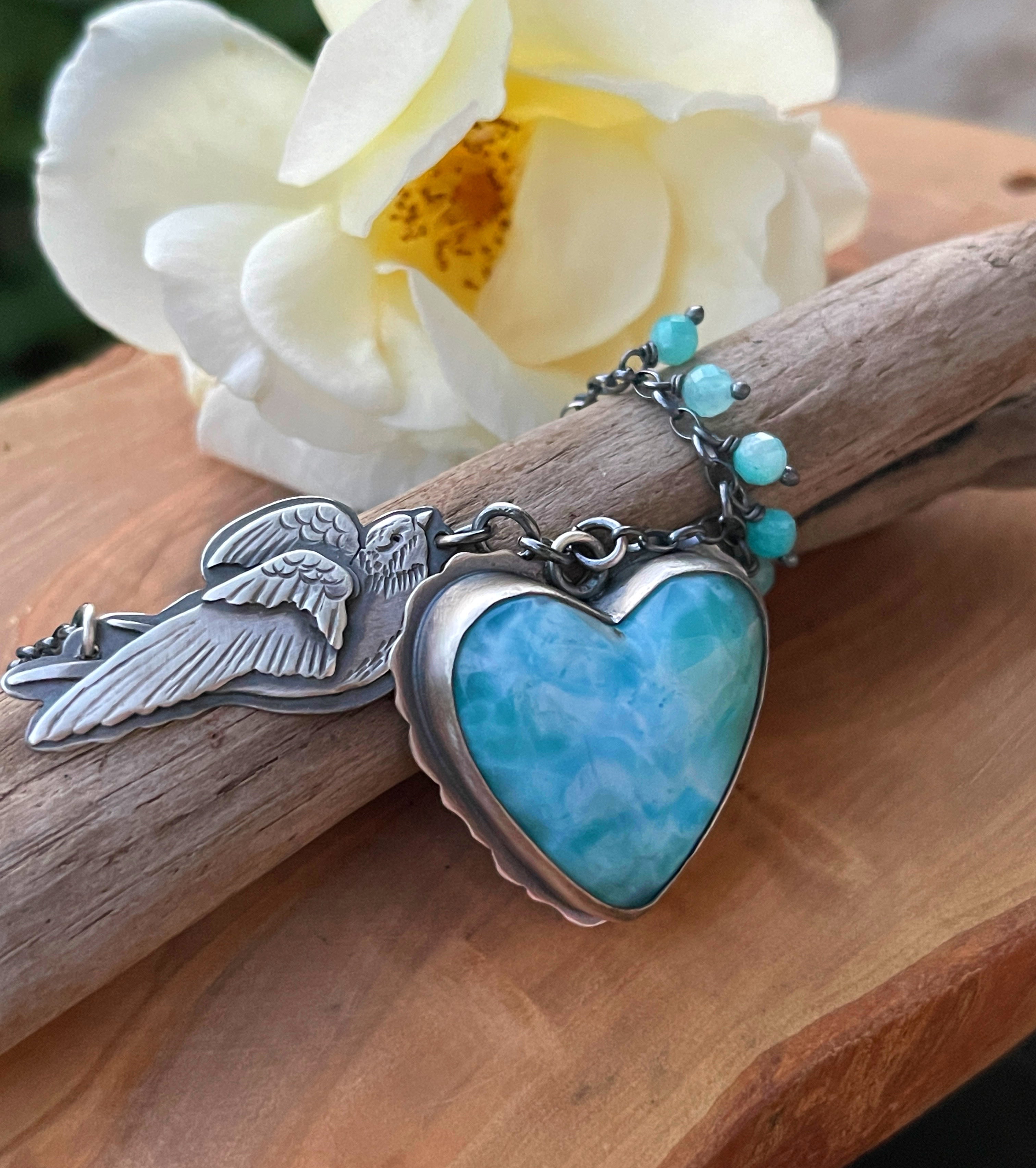 The Swallow & Larimar Heart Necklace