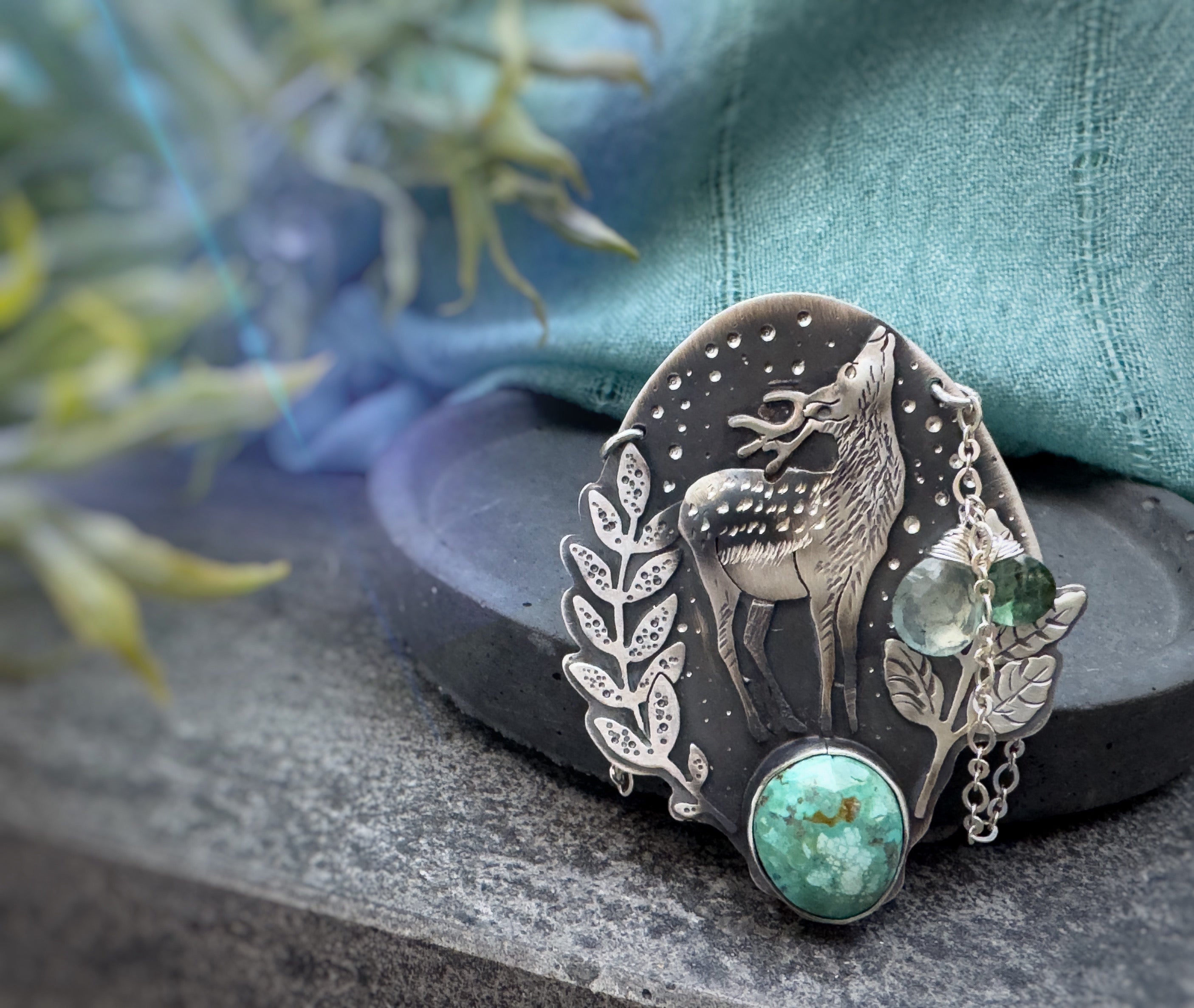 The Formosan Sika Deer Necklace - White Water Turquoise, Apatite, Aquamarine