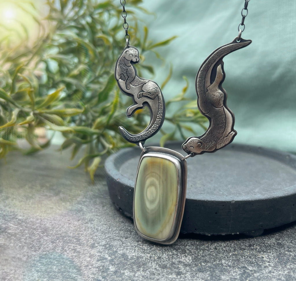 The Playful Otters & Imperial Jasper Necklace