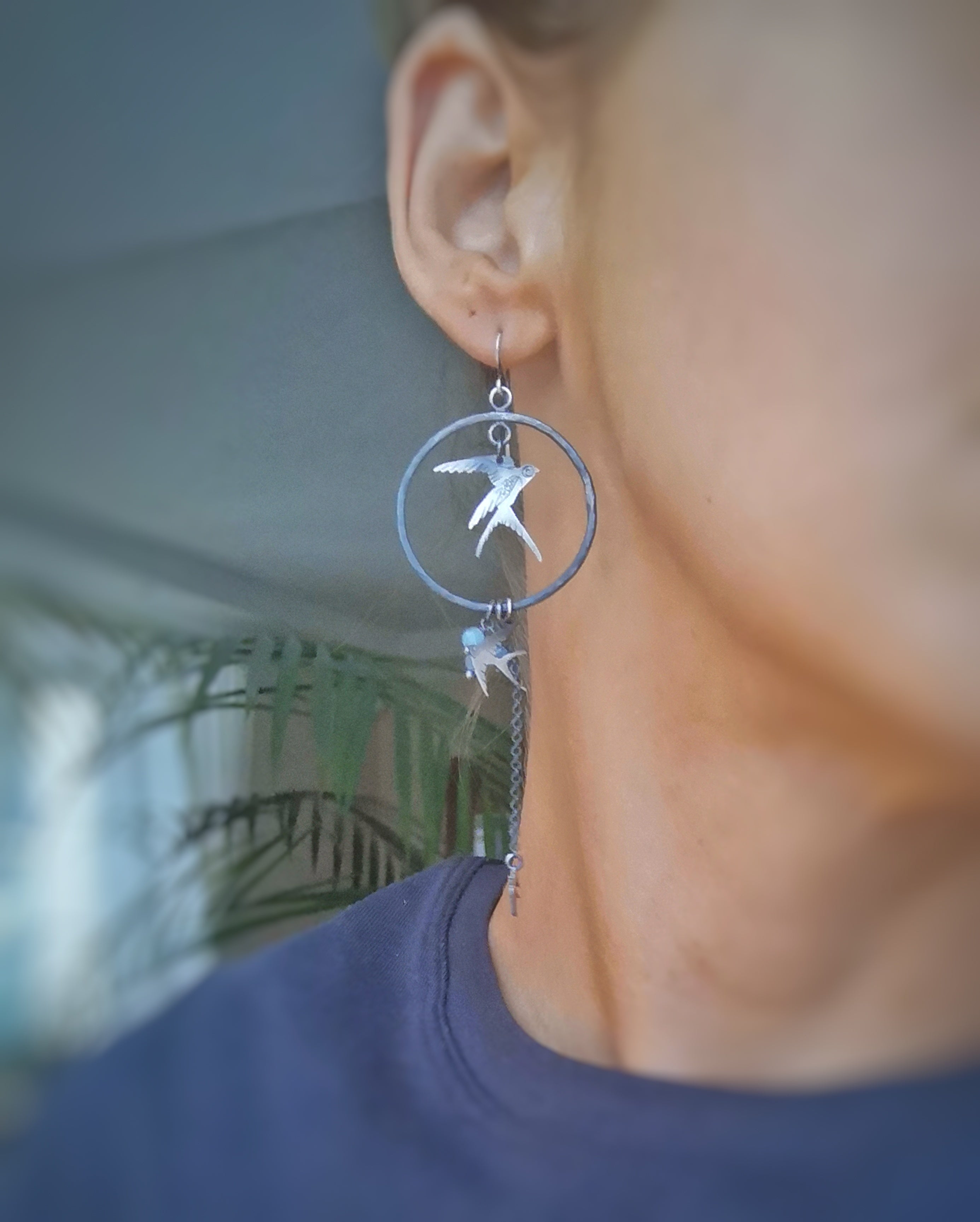 The Swallow Earrings - Birds Hoop Earrings