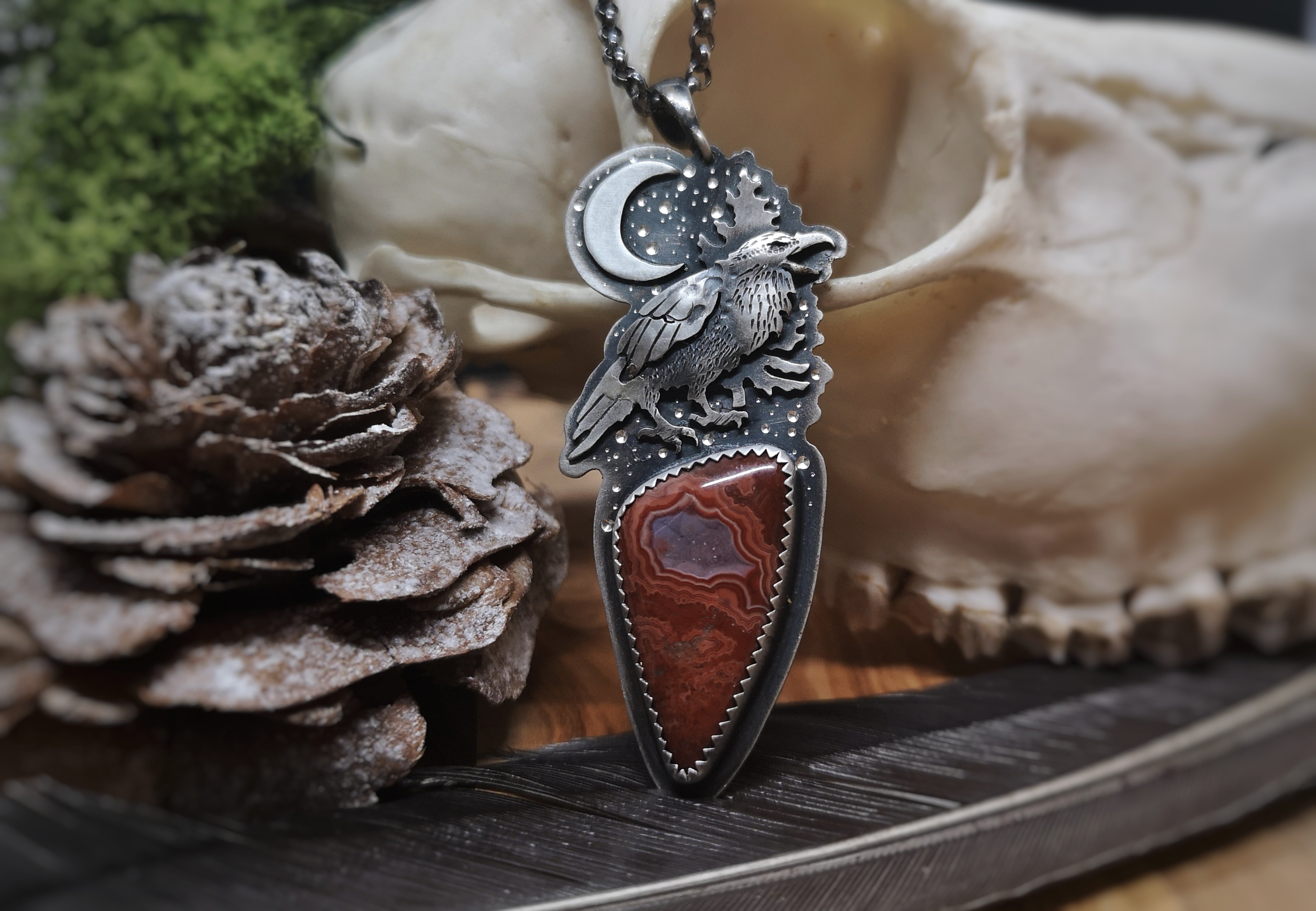 The Winter Raven Necklace with Canyon Tepee Agate