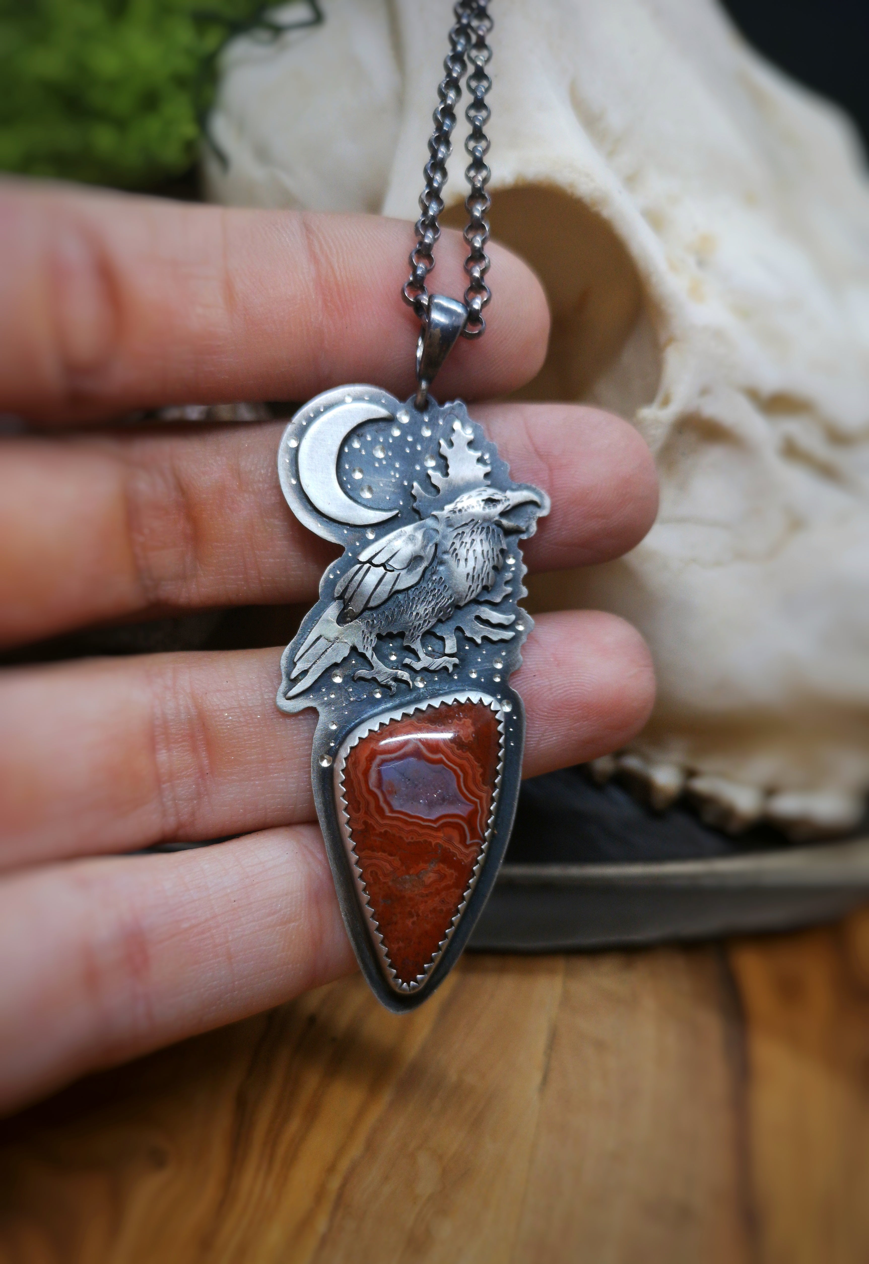 The Winter Raven Necklace with Canyon Tepee Agate