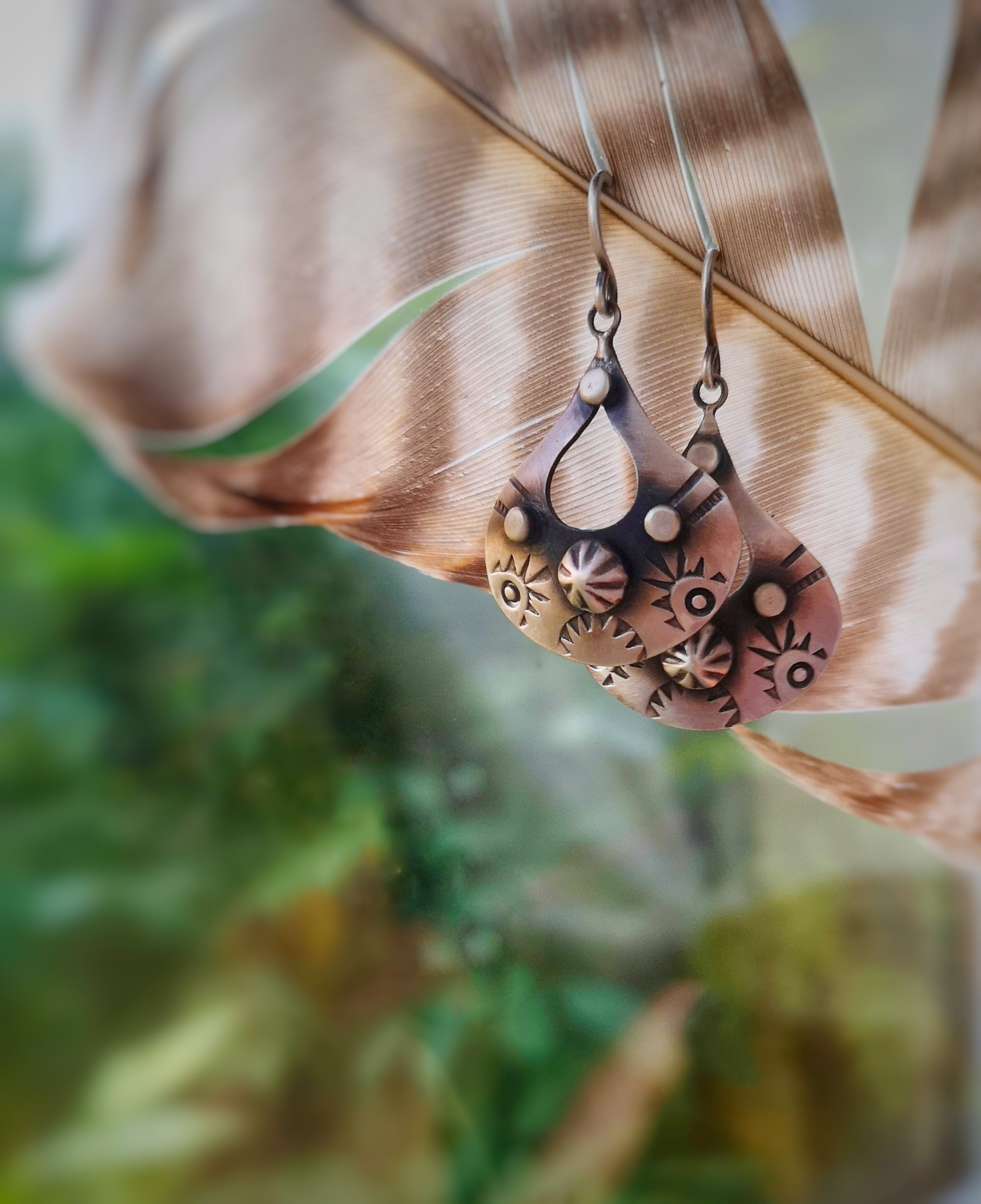 Concho Earrings - Stamped Drop Earrings