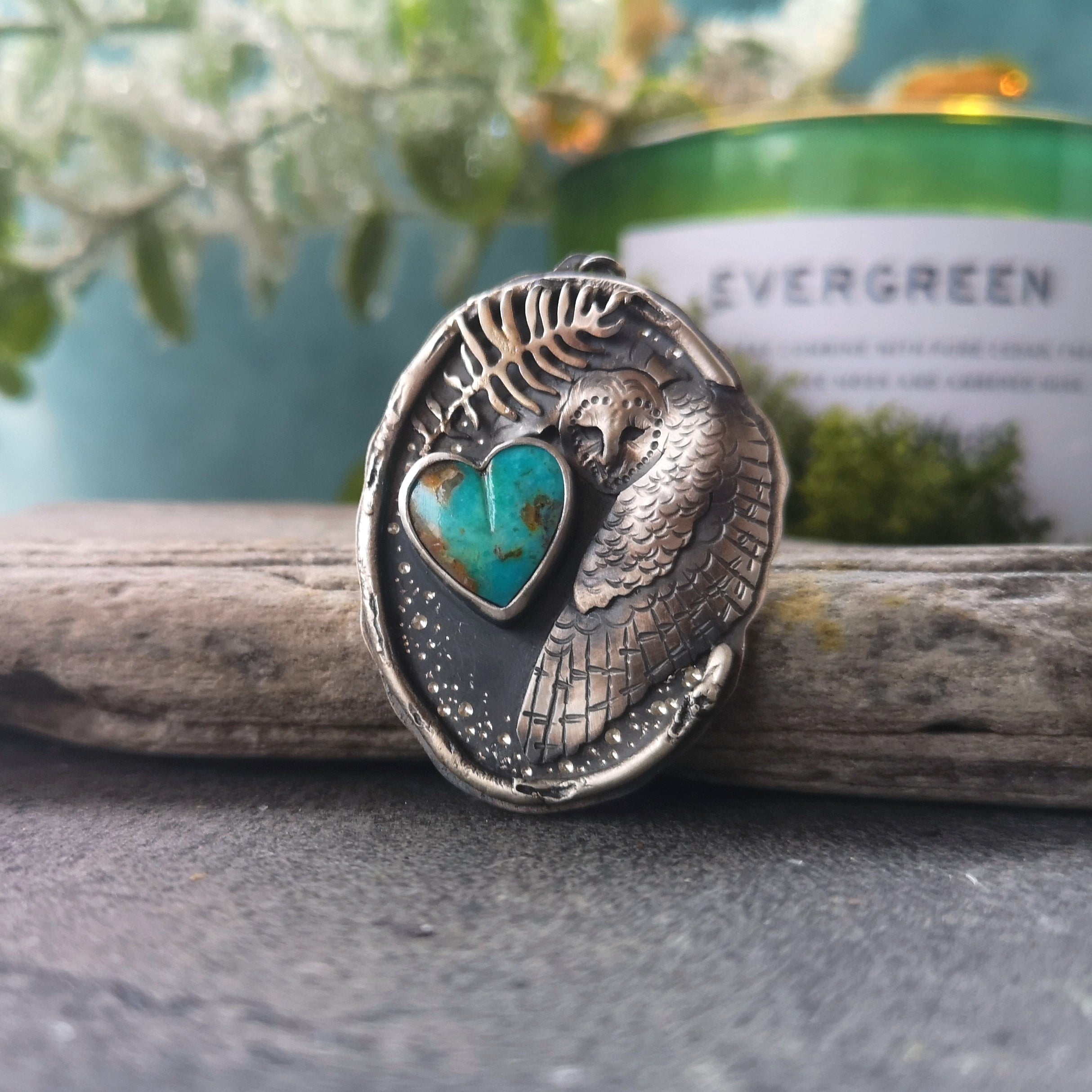 The Barn Owl Necklace - Turquoise Heart