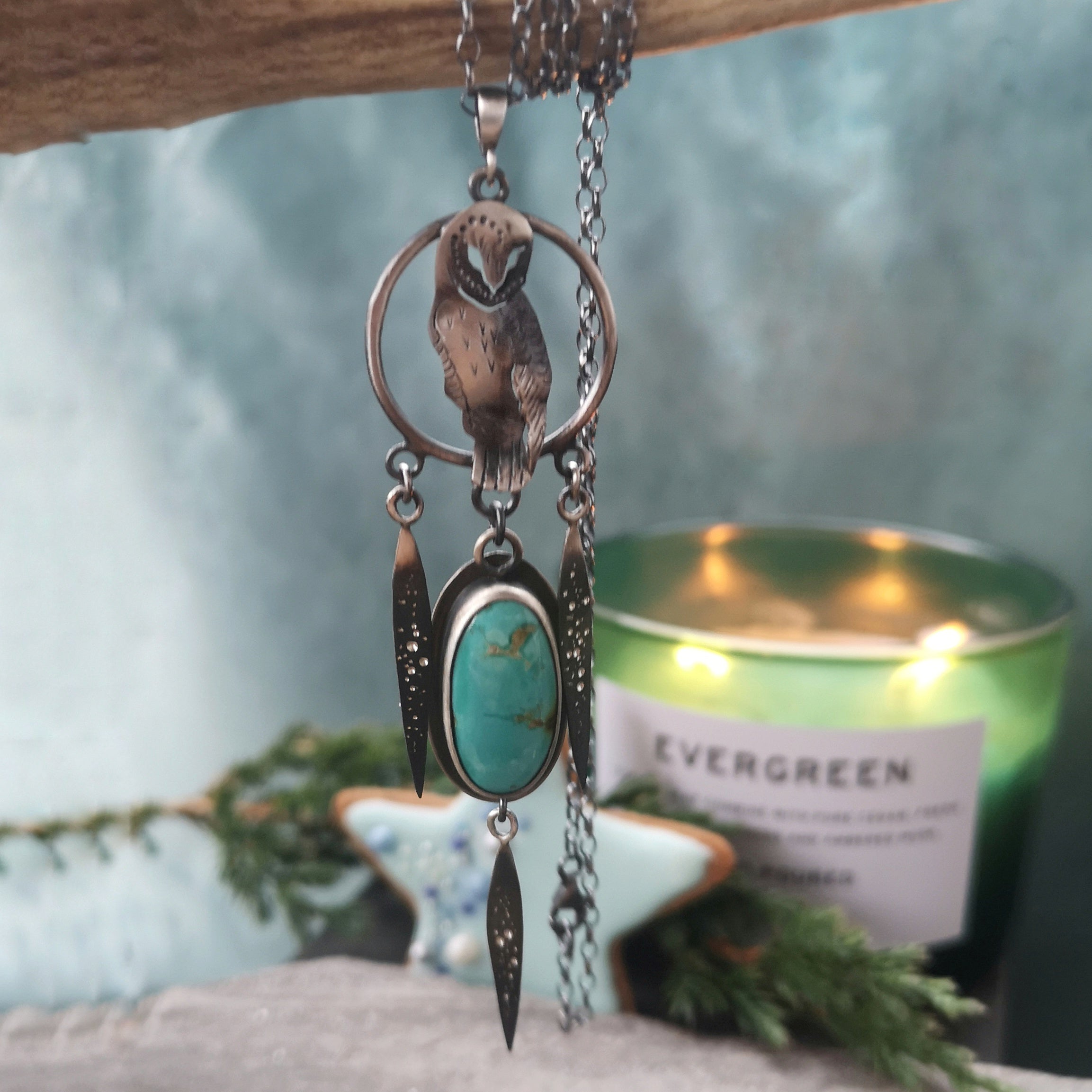 The Barn Owl Dreamcatcher Necklace - Royston Turquoise