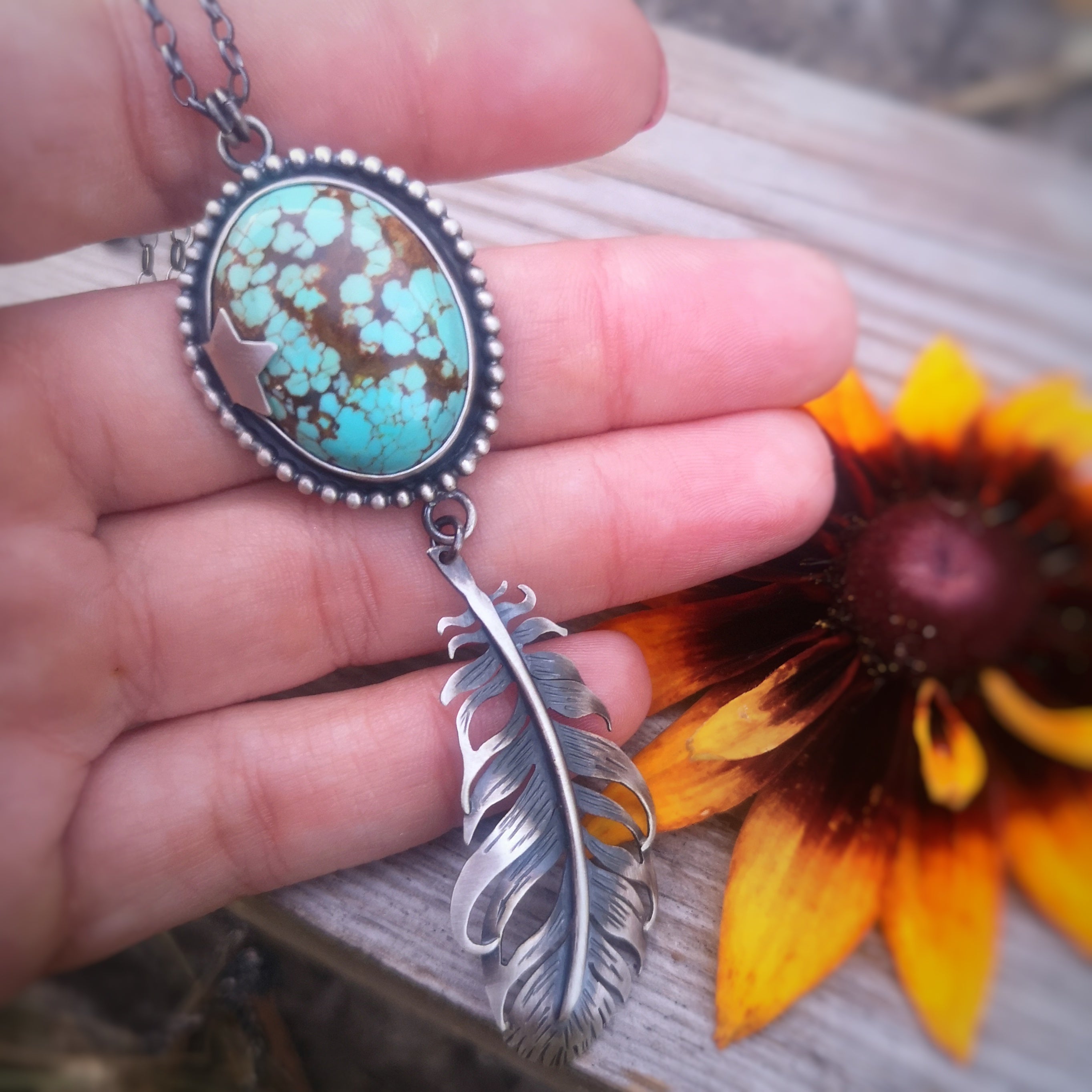 The No 8 Turquoise & Feather Necklace