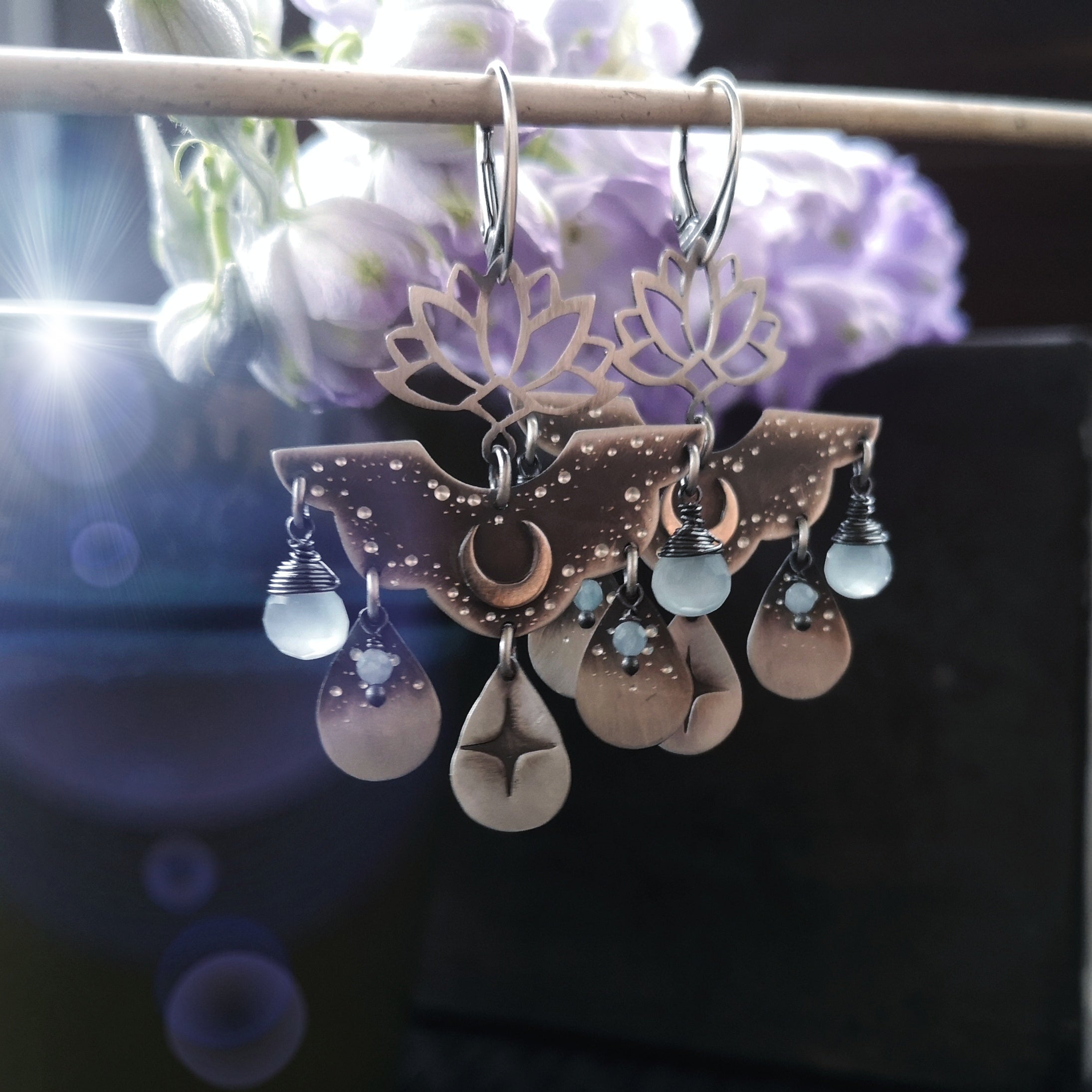 The Lotus & Moon Chandelier Earrings