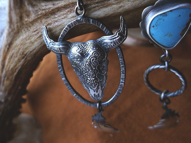 The Bull Skull Earrings with Turquoise