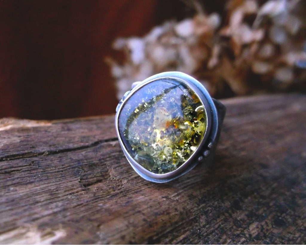 Amber Medicine Ring- Green Amber