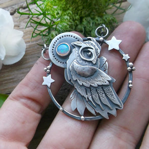 The Owl Necklace - Silver Opal & Turquoise Necklace