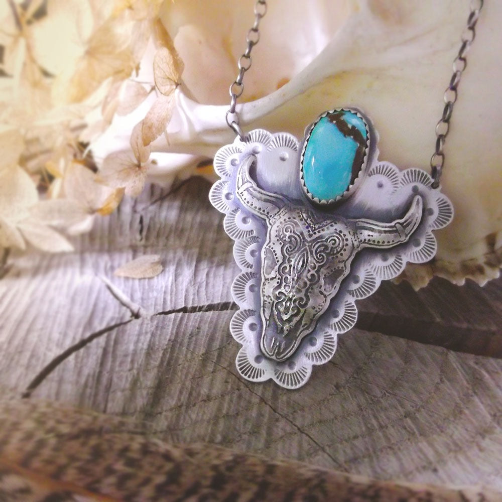 The Bull Skull Necklace with Turquoise