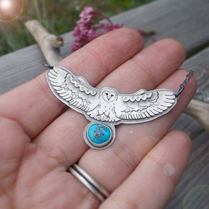 The Barn Owl Necklace - Totem Owl Sleeping Beauty Turquoise Necklace