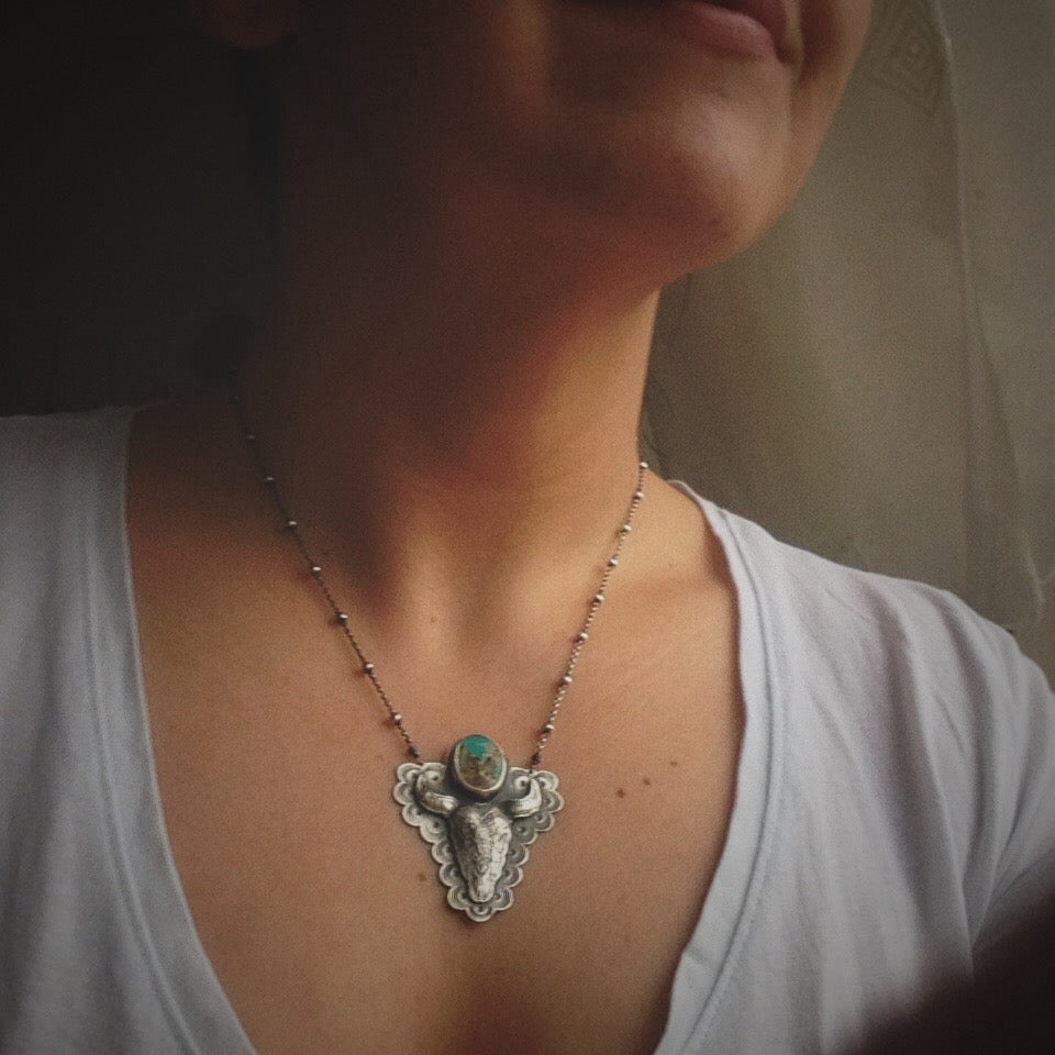 The Bull Skull Necklace with Turquoise