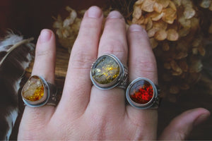 Amber Medicine Ring- Green Amber