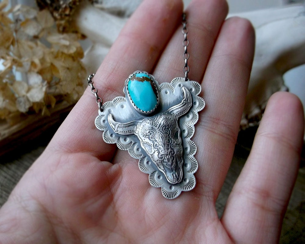 The Bull Skull Necklace with Turquoise