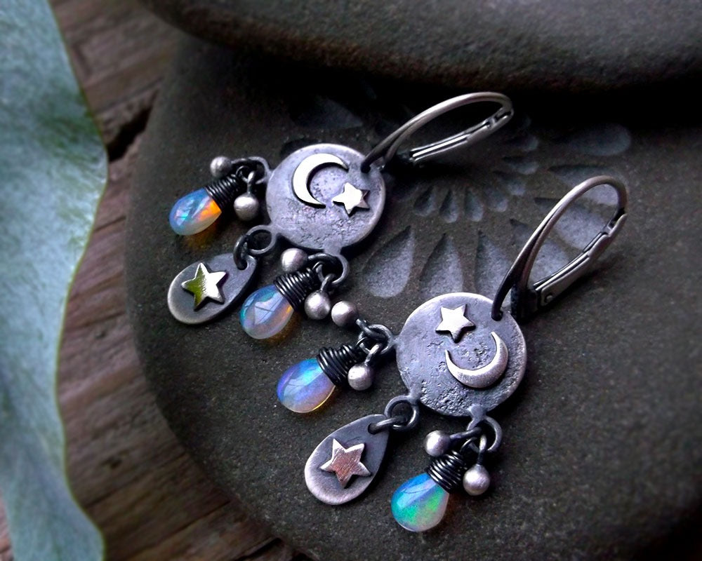 Moon Child Opal Earrings - Mini Chandelier Earrings