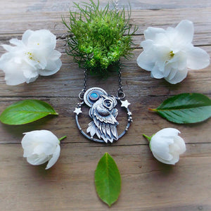 The Owl Necklace - Silver Opal & Turquoise Necklace